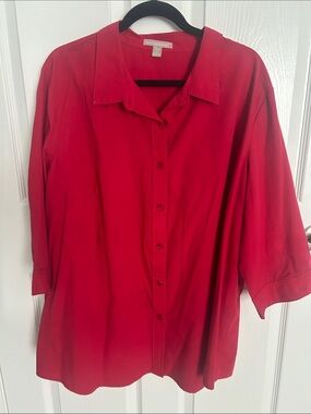 Woman Within Red Button-Front Blouse